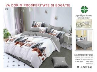 Lenjerie Din Bumbac Tip Finet 1 Persoana Craciun - Renii In Padure