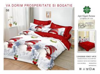 Lenjerie Din Bumbac Tip Finet 1 Persoana Craciun - Trei Oameni De Zapada