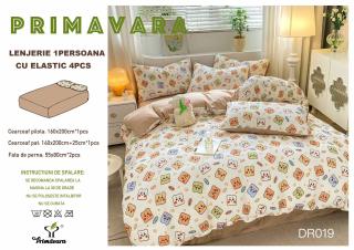 Lenjerie Din Bumbac Tip Finet Textura Creponata 1 Persoana Cu Elastic - Biscuiti Magici