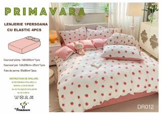 Lenjerie Din Bumbac Tip Finet Textura Creponata 1 Persoana Cu Elastic - Capsunele