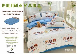 Lenjerie Din Bumbac Tip Finet Textura Creponata 1 Persoana Cu Elastic - Dulci Ursuleti