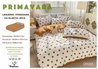Lenjerie Din Bumbac Tip Finet Textura Creponata 1 Persoana Cu Elastic - Floari Maro