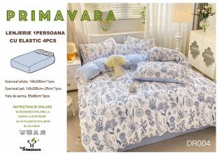 Lenjerie Din Bumbac Tip Finet Textura Creponata 1 Persoana Cu Elastic - Flori Si Portocale