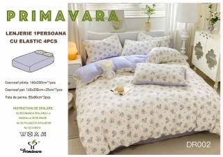 Lenjerie Din Bumbac Tip Finet Textura Creponata 1 Persoana Cu Elastic - Floricele Mici