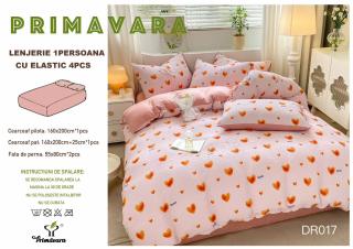 Lenjerie Din Bumbac Tip Finet Textura Creponata 1 Persoana Cu Elastic - Inimioare Dulci