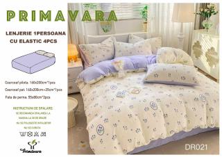 Lenjerie Din Bumbac Tip Finet Textura Creponata 1 Persoana Cu Elastic - Lalele Lila