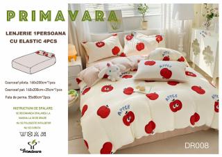 Lenjerie Din Bumbac Tip Finet Textura Creponata 1 Persoana Cu Elastic - Marul Rosu