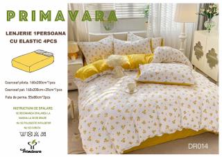 Lenjerie Din Bumbac Tip Finet Textura Creponata 1 Persoana Cu Elastic - Mici Floricele