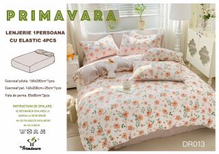 Lenjerie Din Bumbac Tip Finet Textura Creponata 1 Persoana Cu Elastic - Multe Floricele