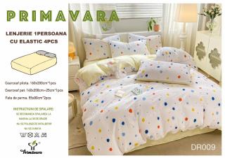 Lenjerie Din Bumbac Tip Finet Textura Creponata 1 Persoana Cu Elastic - Pete Colorate