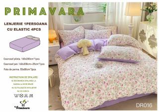 Lenjerie Din Bumbac Tip Finet Textura Creponata 1 Persoana Cu Elastic - Trandafiri