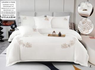 Lenjerie Din Bumbac Tip Finet Textura Fina Cu Broderie Si Elastic - Alb