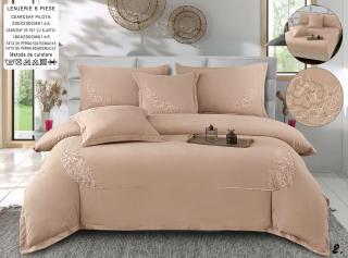 Lenjerie Din Bumbac Tip Finet Textura Fina Cu Broderie Si Elastic - Bej