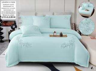 Lenjerie Din Bumbac Tip Finet Textura Fina Cu Broderie Si Elastic - Bleu Azur