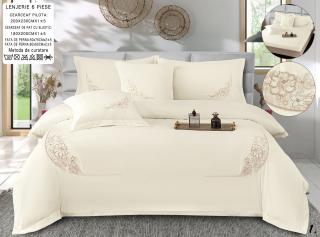 Lenjerie Din Bumbac Tip Finet Textura Fina Cu Broderie Si Elastic - Crem