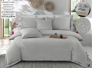 Lenjerie Din Bumbac Tip Finet Textura Fina Cu Broderie Si Elastic - Gri