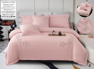 Lenjerie Din Bumbac Tip Finet Textura Fina Cu Broderie Si Elastic - Roz