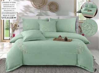 Lenjerie Din Bumbac Tip Finet Textura Fina Cu Broderie Si Elastic - Verde