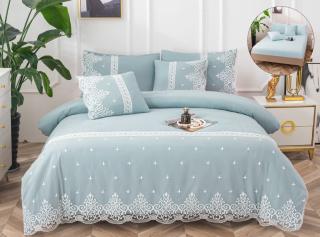 Lenjerie Din Bumbac Tip Finet Textura Fina Cu Dantela - Bleu