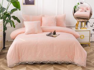 Lenjerie Din Bumbac Tip Finet Textura Fina Cu Dantela - Coral