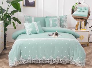 Lenjerie Din Bumbac Tip Finet Textura Fina Cu Dantela - Verde Minty