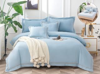 Lenjerie Din Bumbac Tip Finet Textura Neteda Insertie Banda - Bleu