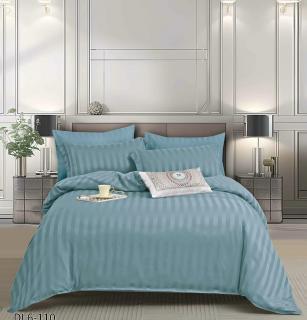 Lenjerie Din Damasc Satinat Cu Elastic 6 Piese - Bleu Azur