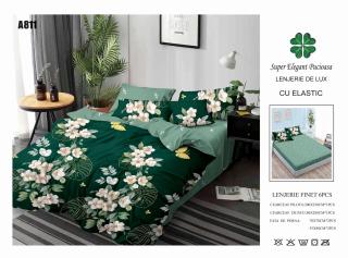 Lenjerie Din Finet Cu Elastic - Verde Inchis Floral