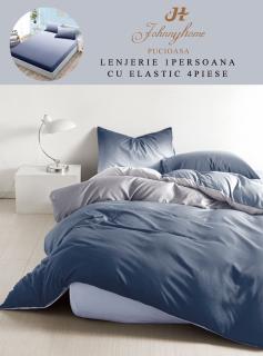 Lenjerie Din Finet Satinat 1 Persoana Cu Elastic - Albastru Degrade