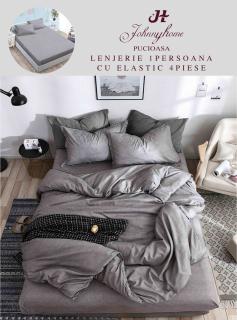 Lenjerie Din Finet Satinat 1 Persoana Cu Elastic - Gri UNI