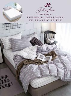 Lenjerie Din Finet Satinat 1 Persoana Cu Elastic - In Dungi