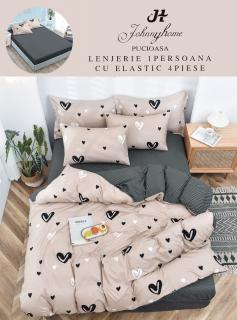 Lenjerie Din Finet Satinat 1 Persoana Cu Elastic - Inimioare