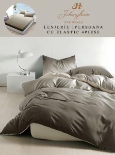 Lenjerie Din Finet Satinat 1 Persoana Cu Elastic - Kaki Degrade