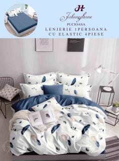 Lenjerie Din Finet Satinat 1 Persoana Cu Elastic - Pene Colorate