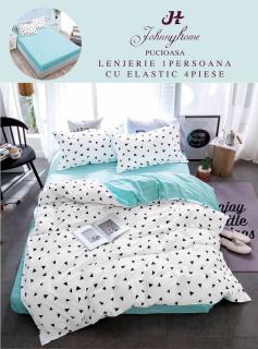 Lenjerie Din Finet Satinat 1 Persoana Cu Elastic - Triunghiuri Mici Negre