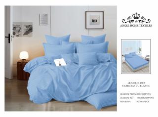 Lenjerie Din Finet Satinat Tip Damasc Cu Elastic - Bleu