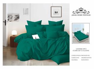 Lenjerie Din Finet Satinat Tip Damasc Cu Elastic - Verde Smarald