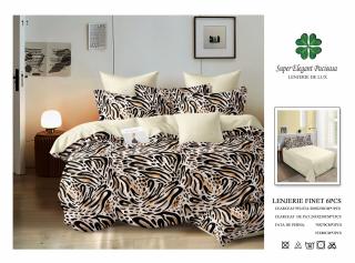 Lenjerii De Pat Din Finet 6 Piese - Crem Animal Print