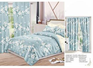 Set Lenjerie Si Draperii  Bumbac Tip Finet - Azur Floral