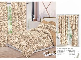 Set Lenjerie Si Draperii  Bumbac Tip Finet - Bej Abstract
