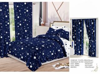 Set Lenjerie Si Draperii  Bumbac Tip Finet - Bleumarin Stelar