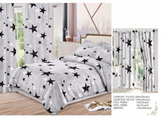 Set Lenjerie Si Draperii  Bumbac Tip Finet - Gri Stelar