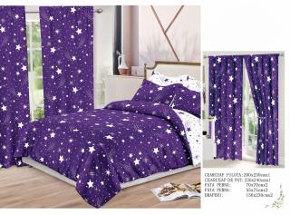 Set Lenjerie Si Draperii  Bumbac Tip Finet - Mov Stelar