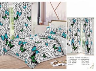 Set Lenjerie Si Draperii  Bumbac Tip Finet - Pietre Si Fluturi