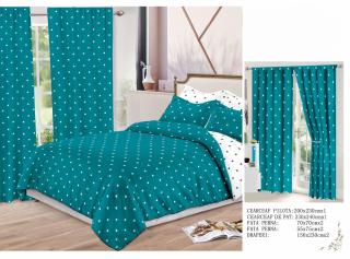 Set Lenjerie Si Draperii  Bumbac Tip Finet - Turquoise Stelar