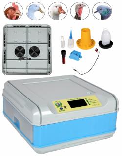 Incubator cu intoarcere automata a oualelor Micul Fermier GF-2100 Capacitate 64 oua gaina, rata, curca cu 1 sertar, alimentare priza normala 230Vca 50Hz si Mufa conectare la baterie auto de 12Vdc