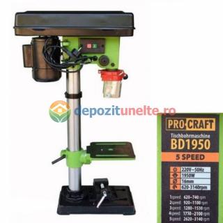 Masina de gaurit de banc Procraft BD1950, Bormasina fixa cu coloana, 450W, 16mm