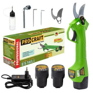 PACHET COMPLET Foarfeca electrica taiat vita de vie cu 2 buc. acumulatori 2Ah-16V Li-Ion + 1 buc. SET Cutit REZERVA Procraft ES16Li
