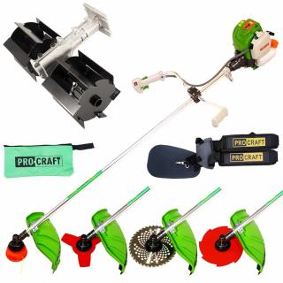 Set Motocoasa PROCRAFT T5600 PRO + accesoriu Prasitoare, motor 4 timpi, 7 accesorii, 7.3 CP, 62cm3, 9000Rpm, 4 sisteme de taiere