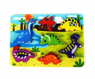 Puzzle din lemn Dinozauri cu piese 3D